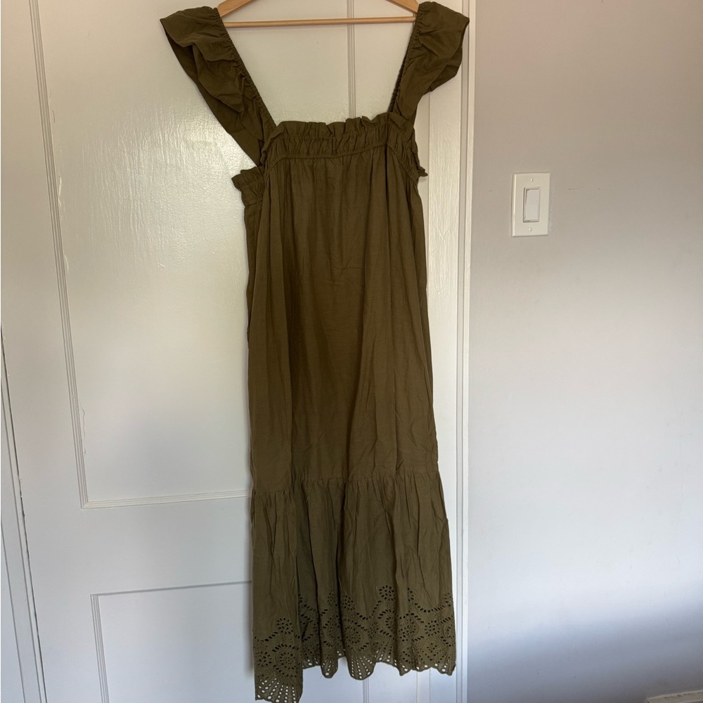 Carly Jean Los Angeles Olive Green Eyelet Maxi Dress with Ruffle Straps